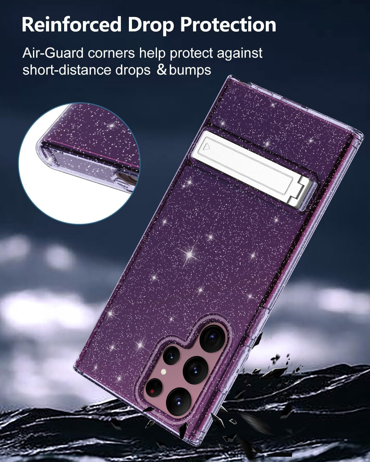 Btscase for Samsung Galaxy S22 Ultra 5G Case, with Adjustable Metal Kickstand, Crystal Clear Soft Flexible TPU Slim Shockproof Drop Protective Girls Women Men Cover for Galaxy S22 Ultra 5G, Purple
