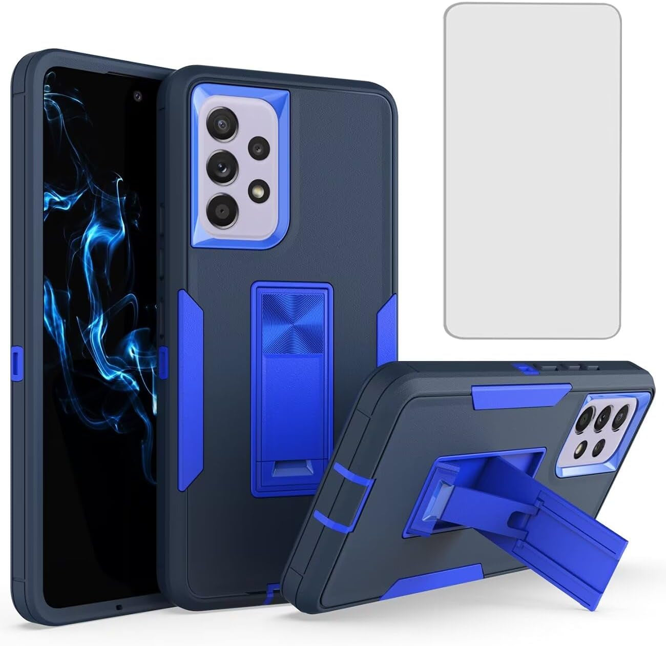 Case for Galaxy A53 5G Case/Samsung A53 5G SM-A536U Case with Tempered Glass Screen Protector, Hybrid Heavy Duty Magnetic Built-In Kickstand Protective Cover for Samsung Galaxy A53 5G Navy Blue
