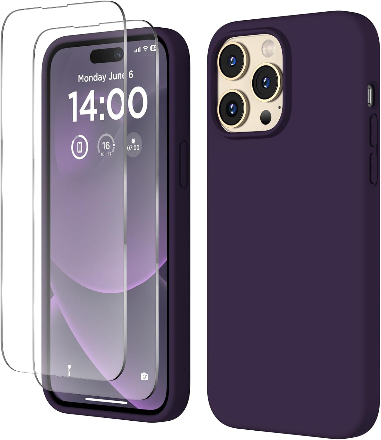 COFFKER Designed for Iphone 14 Pro Max Case, Liquid Silicone Case [2X Screen Protectors], Shockproof Slim Thin Protective Phone Case with Soft Anti-Scratch Microfiber Lining, 6.7 Inch, Calke Green  COFFKER Deep Purple  