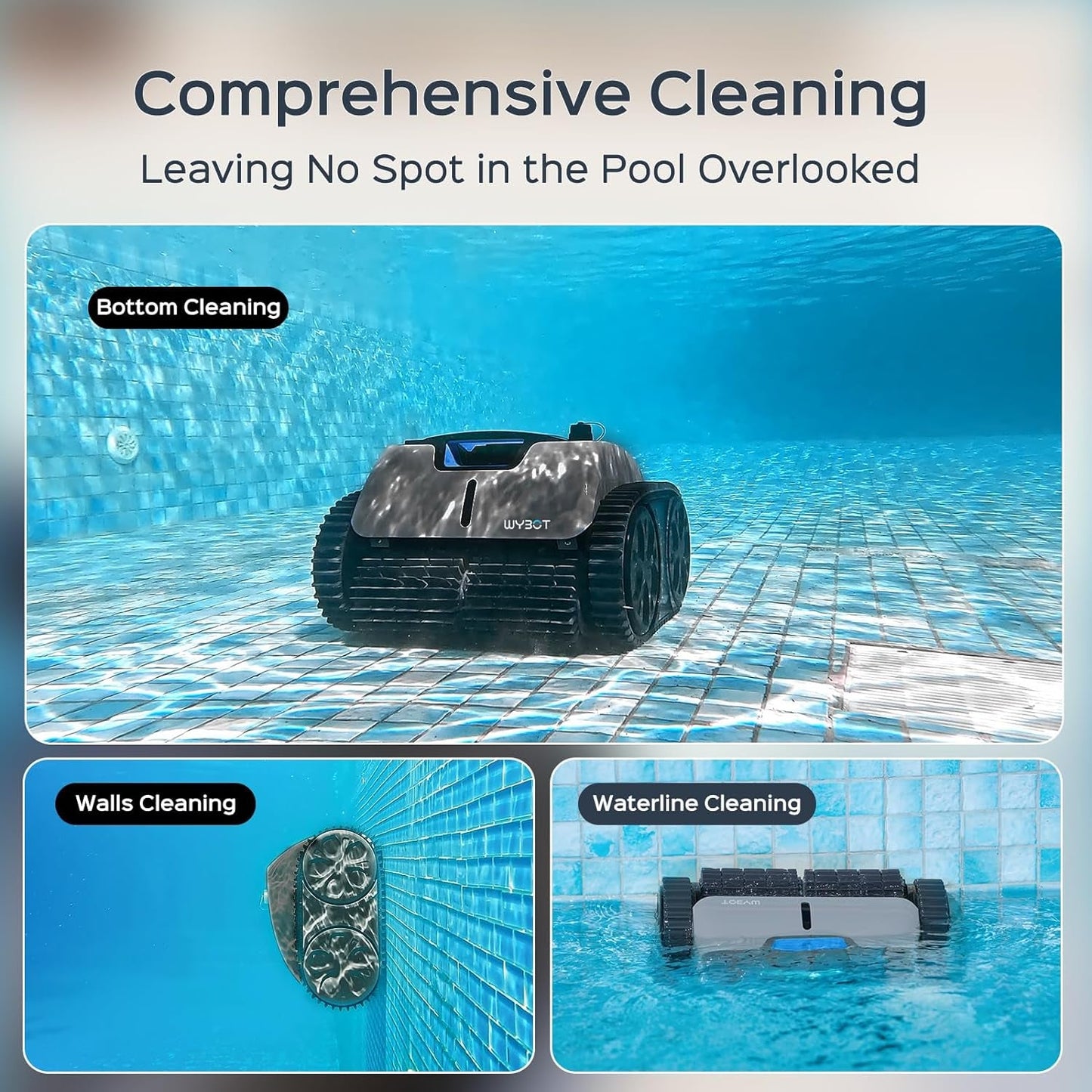 (2024 New) WYBOT C1 Pro Robotic Pool Cleaner Vacuum with APP, Manual Mode Switching & Wall Climbing, 65W Suction Power, 150 Mins, 1614 Sq.Ft, Intelligent Route Planning, Ideal for Inground Pools
