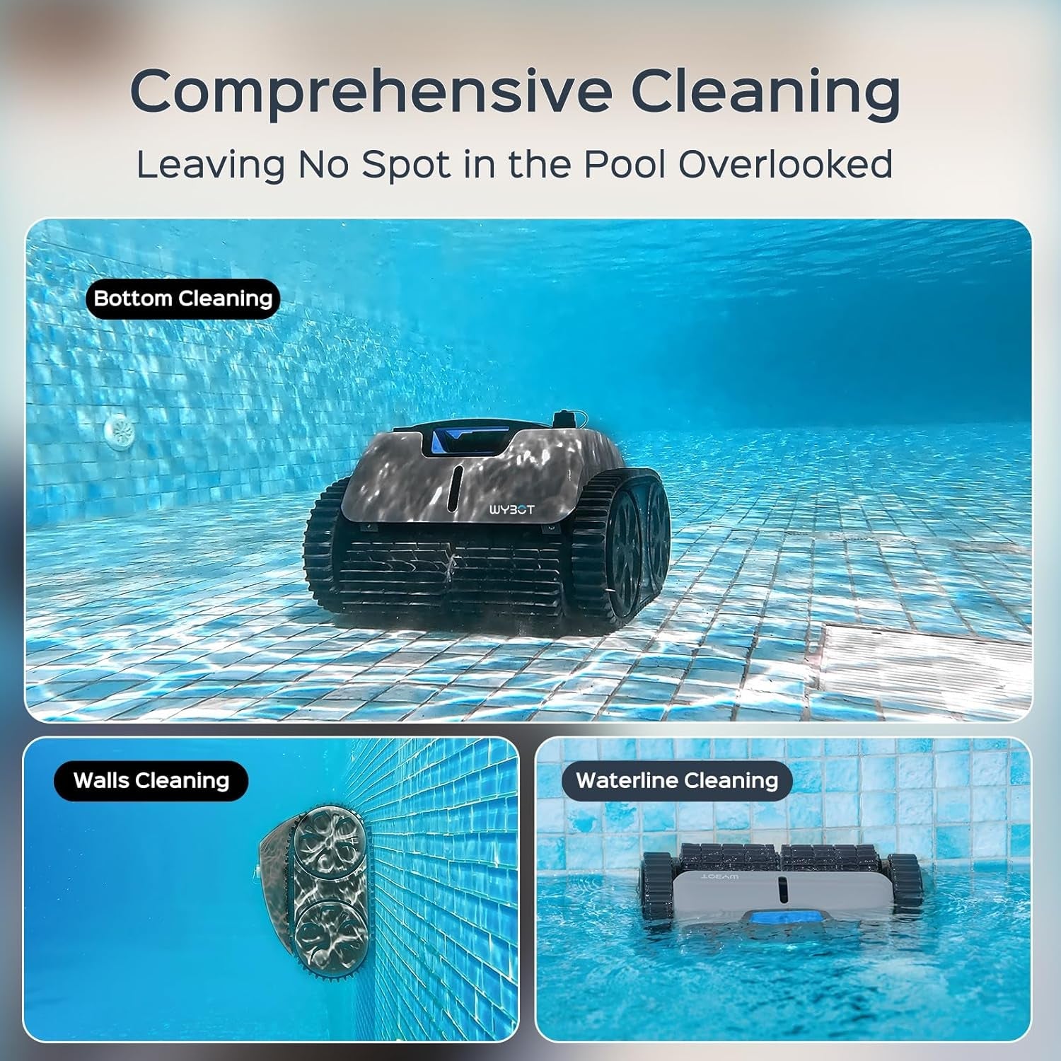 (2024 New) WYBOT C1 Pro Robotic Pool Cleaner Vacuum with APP, Manual Mode Switching & Wall Climbing, 65W Suction Power, 150 Mins, 1614 Sq.Ft, Intelligent Route Planning, Ideal for Inground Pools