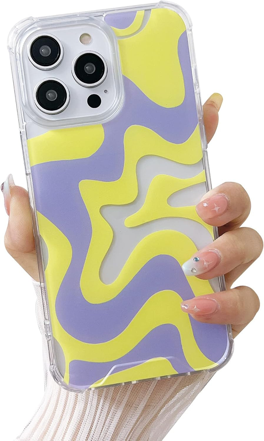 Ginkgonut Compatible with Iphone 14 Pro Case, Fashion Simple Cute Wavy Pattern Case for Women Girls Soft Tpu+Hard PC Protection Case for Iphone 14 Pro-Blue  Ginkgonut Yellow Iphone 14 Pro Max 
