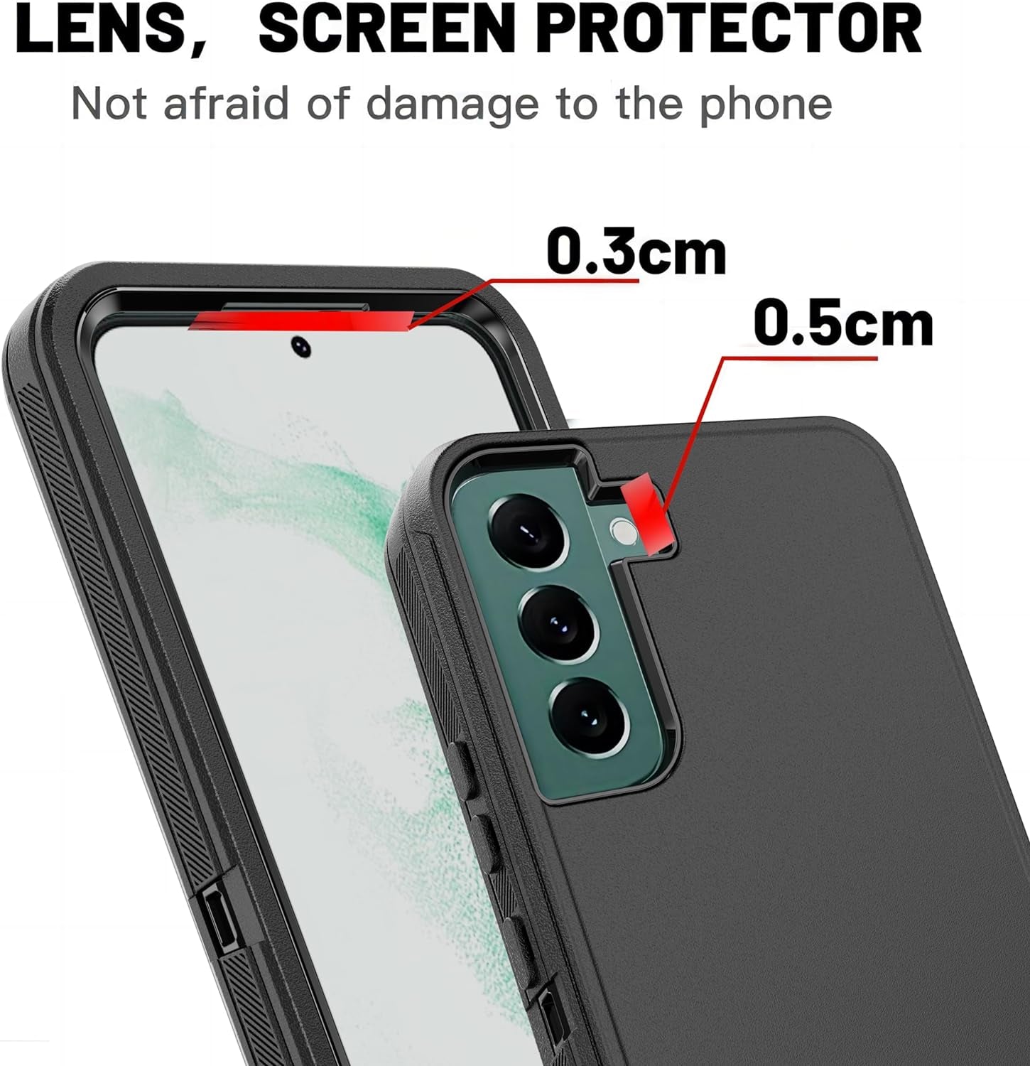 For Galaxy S22 plus Case with Soft TPU Film Screen Protector[2 Pack],3 in 1 Shockproof TPU Hard PC Bumper Drop-Proof Shell for Samsung Galaxy S22+Plus Black