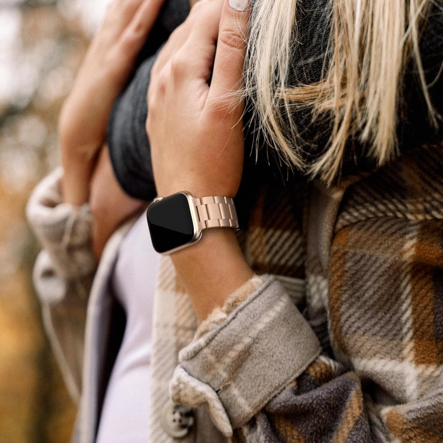 Finestone Metal Band for Apple Watch - No Tool Needed Apple Watch Stainless Steel Band Compatible with Apple Watch 41Mm 40Mm 38Mm - Magnetic Clasp Strap for Iwatch Series 9/8/7/6/5/4/3/2/1 SE Rose Gold