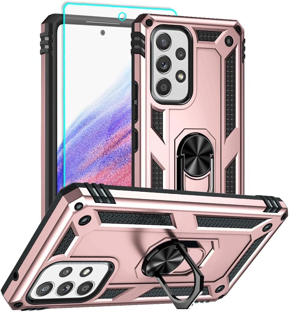 For Samsung A53 5G Case, Galaxy A53 5G Case with HD Screen Protector, [Military Grade 16Ft. Drop Tested] Ring Shockproof Protective Phone Case for Samsung Galaxy A53 5G,Black