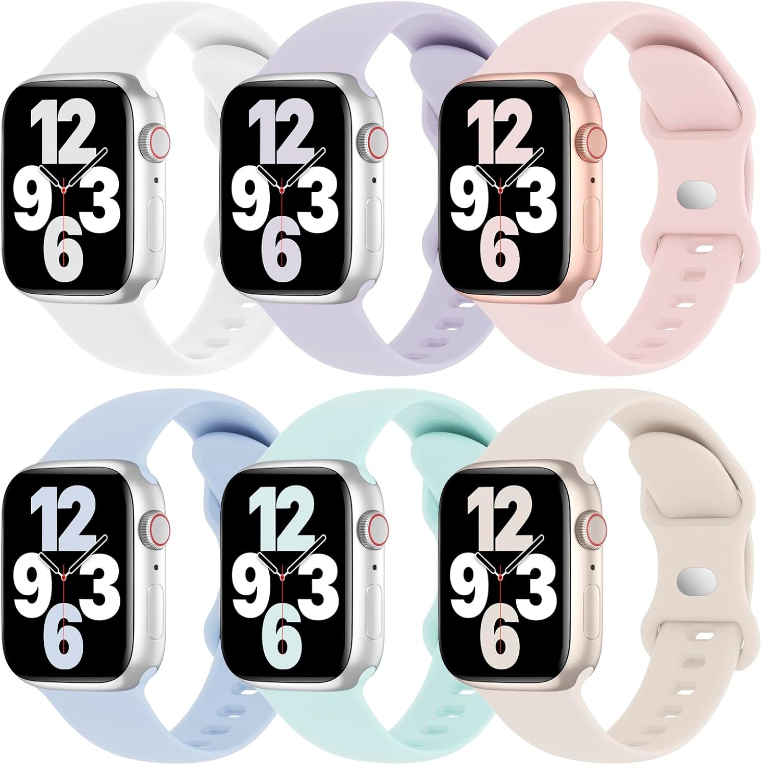 6 Pack Silicone Bands Compatible with Apple Watch Band 38Mm 40Mm 41Mm 42Mm 44Mm 45Mm 49Mm, Soft Sport Waterproof Strap Replacement Wristband for Iwatch Ultra Series 9 8 SE 7 6 5 4 3 2 1 Women Men