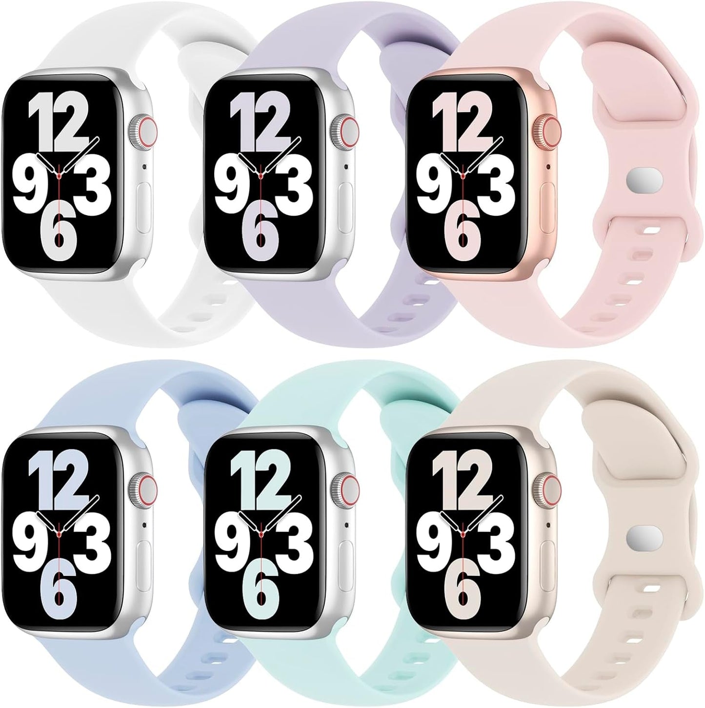 6 Pack Silicone Bands Compatible with Apple Watch Band 38Mm 40Mm 41Mm 42Mm 44Mm 45Mm 49Mm, Soft Sport Waterproof Strap Replacement Wristband for Iwatch Ultra Series 9 8 SE 7 6 5 4 3 2 1 Women Men