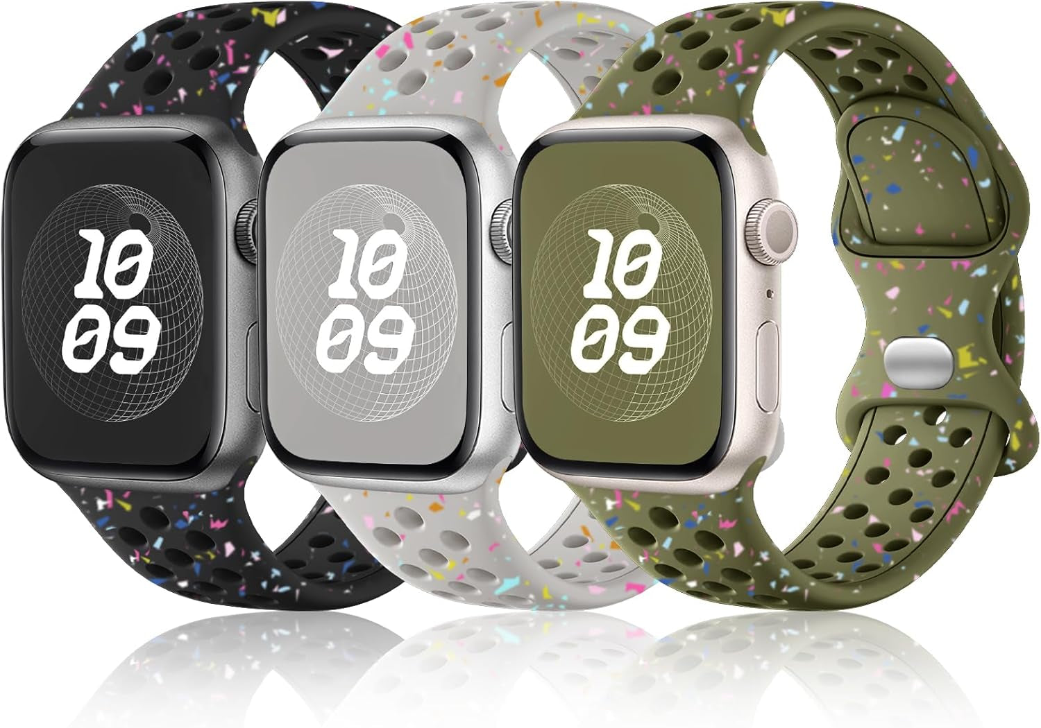 3 Pack Band Compatible with Apple Watch Bands 38Mm 40Mm 41Mm 42Mm 44Mm 45Mm 49Mm for Women Men, Soft Silicone Breathable Sport Strap for Iwatch Bands Series 9 8 7 6 5 4 3 2 1 SE Ultra 2 Ultra