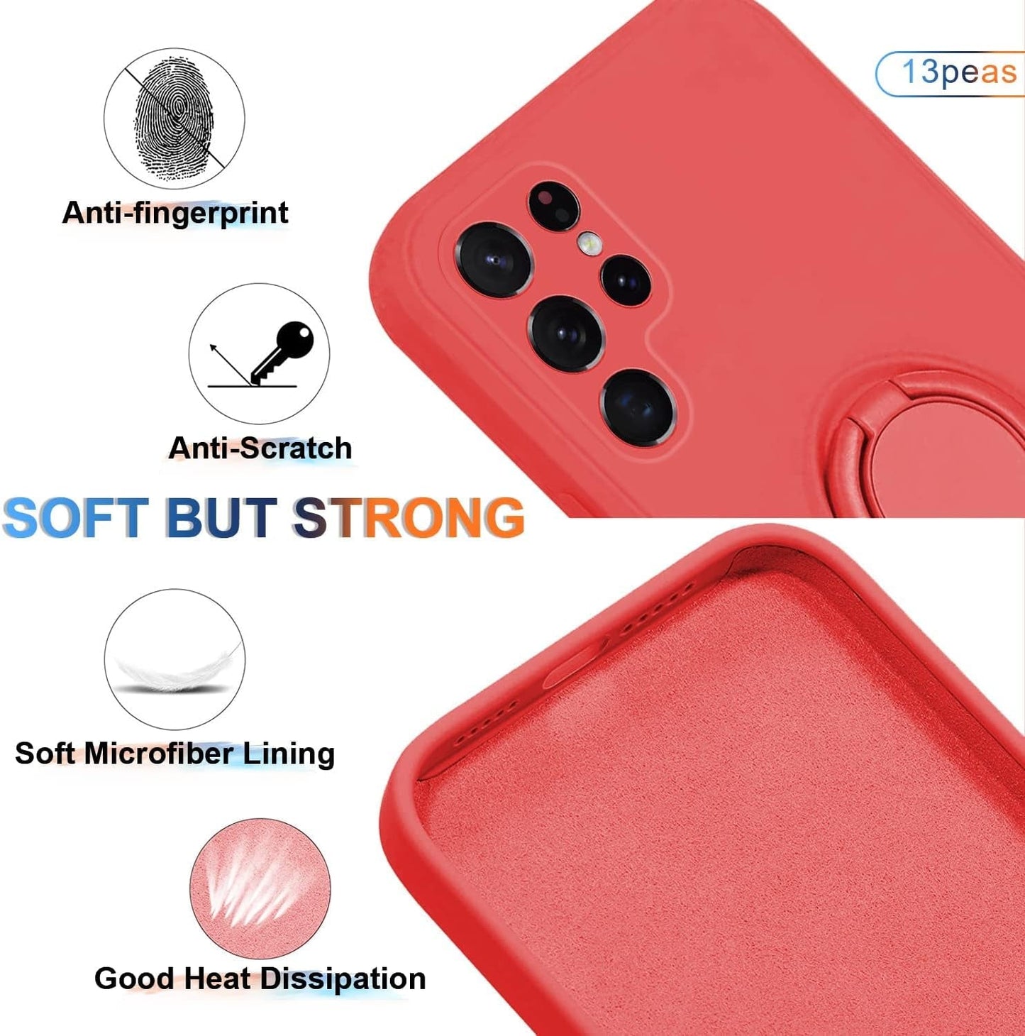 Case Compatible with Samsung Galaxy S22 Ultra（5G 2022 Released）, Silicone with Ring 360°Rotatable Kickstand Case Support Magnetic Car Mount，Protective Cover with Strap (Red)