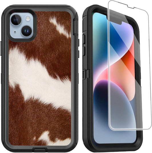 OTTARTAKS Iphone 14 plus 15 plus Case Western Cowhide Print Luxury Design with Screen Protector Heavy Duty [Military Grade Protection] Shockproof Case for Iphone 14 Plus/Iphone 15 plus Cute Yellow  OTTARTAKS   