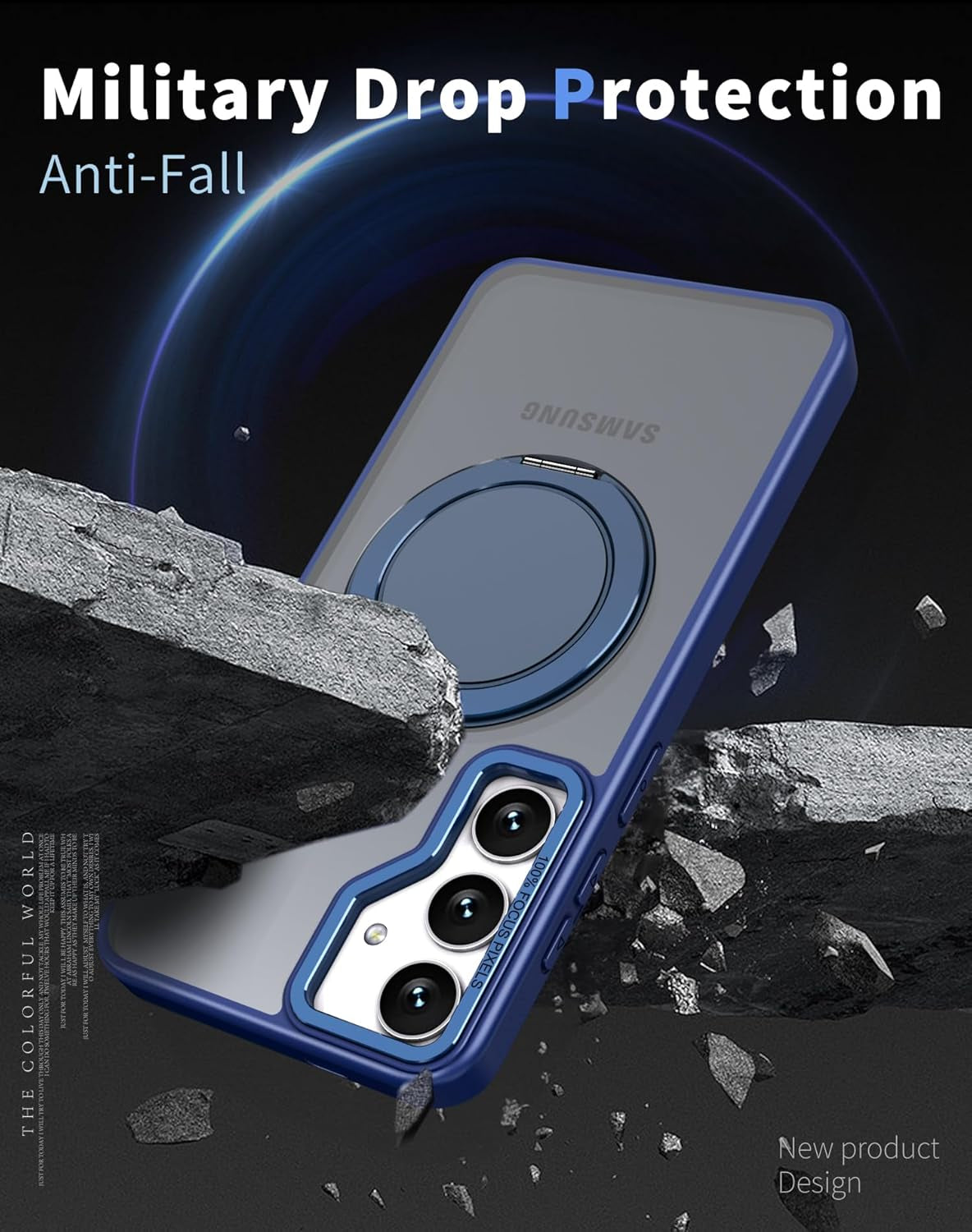 For Samsung Galaxy S24 plus Case with 360° Rotatable Magnetic Ring Stand [Compatible Magsafe] [Military Grade Tested] Translucent Matte Galaxy S24 plus Phone Case for Women Men 6.7'', Blue