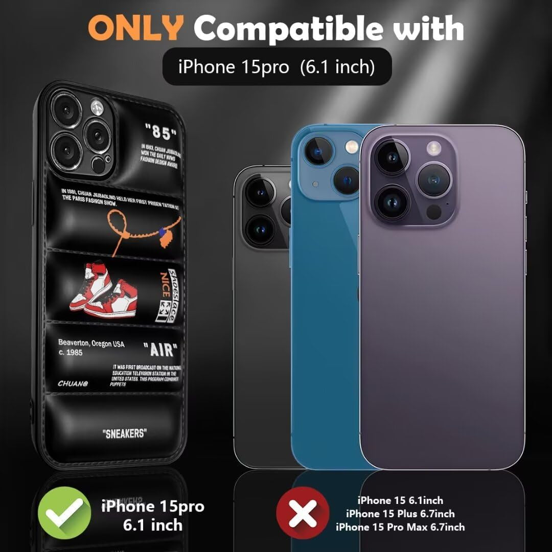 Cool Aesthetic Phone Case for Iphone 15 Pro Case for Boys Men Drop-Resistant Lens Protection Red Basketball Sneaker Street Design Shockproof Designer Cases Compatible with Iphone 15 Pro Case Black  VVVLGD   