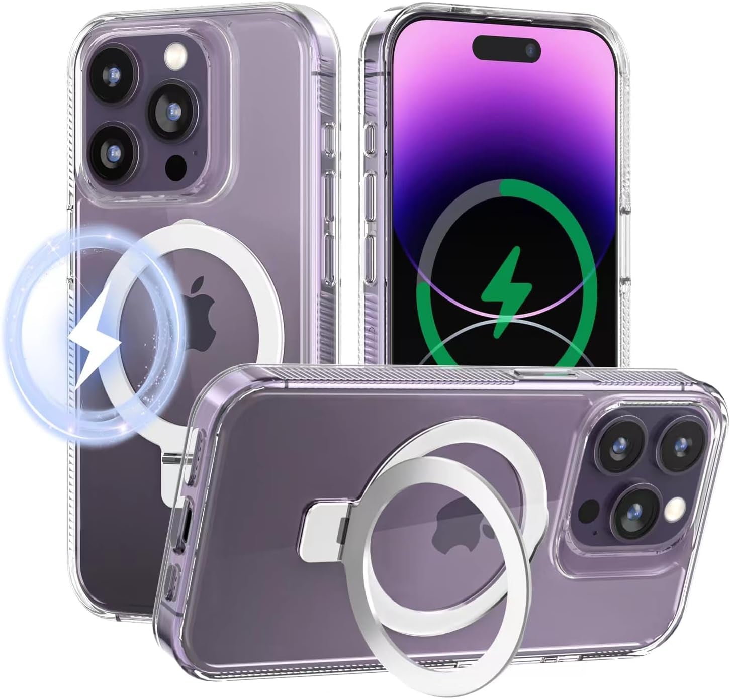 Nebulium for Iphone 15 Pro Case with Stand Magnetic, Invisible Stand Clear Slim Shockproof Drop Protective Phone Case 6.1 Inch, [Anti-Yellowing] [Military Drop Protection] [Compatible with Magsafe]  nebulium   