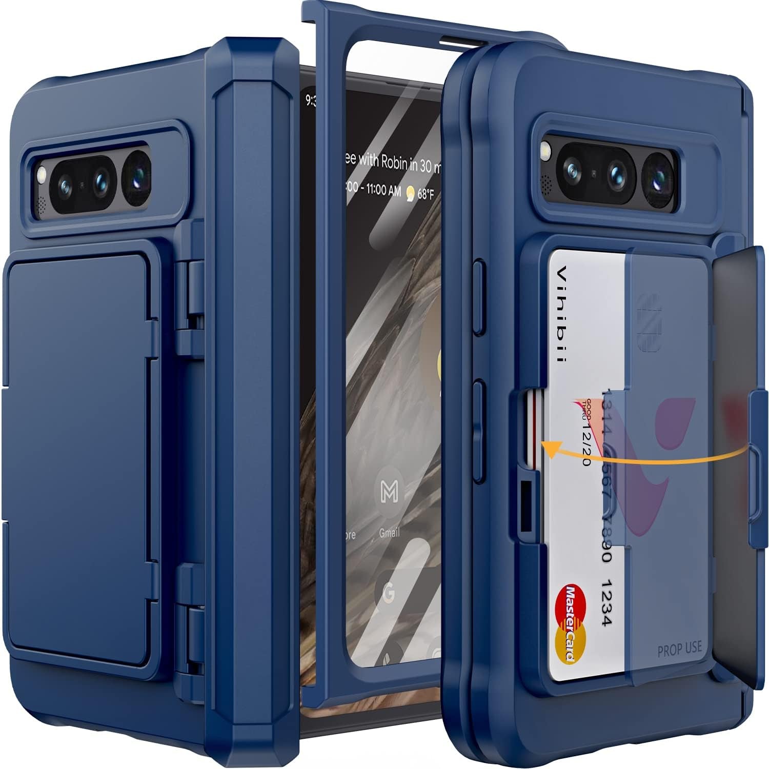 Vihibii for Google Pixel Fold Wallet Case with Card Holder (4 Cards) & Hinge Protection & Screen Protector, Military Grade Drop Protection Hard Back & TPU Edge Wallet Phone Case for Pixel Fold, Purple  Vihibii Blue  