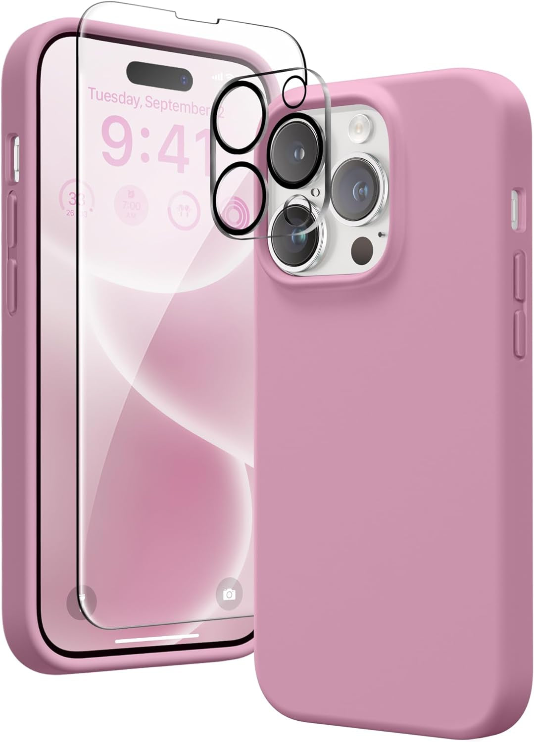 GONEZ for Iphone 14 Pro Case, with 2 Pack Screen Protector + 2 Pack Camera Lens Protector, Soft Anti-Scratch Microfiber Lining, Shockproof Protective Liquid Silicone Phone Cover 6.1'', Blue  GONEZ Blackcurrant Iphone 14 Pro 