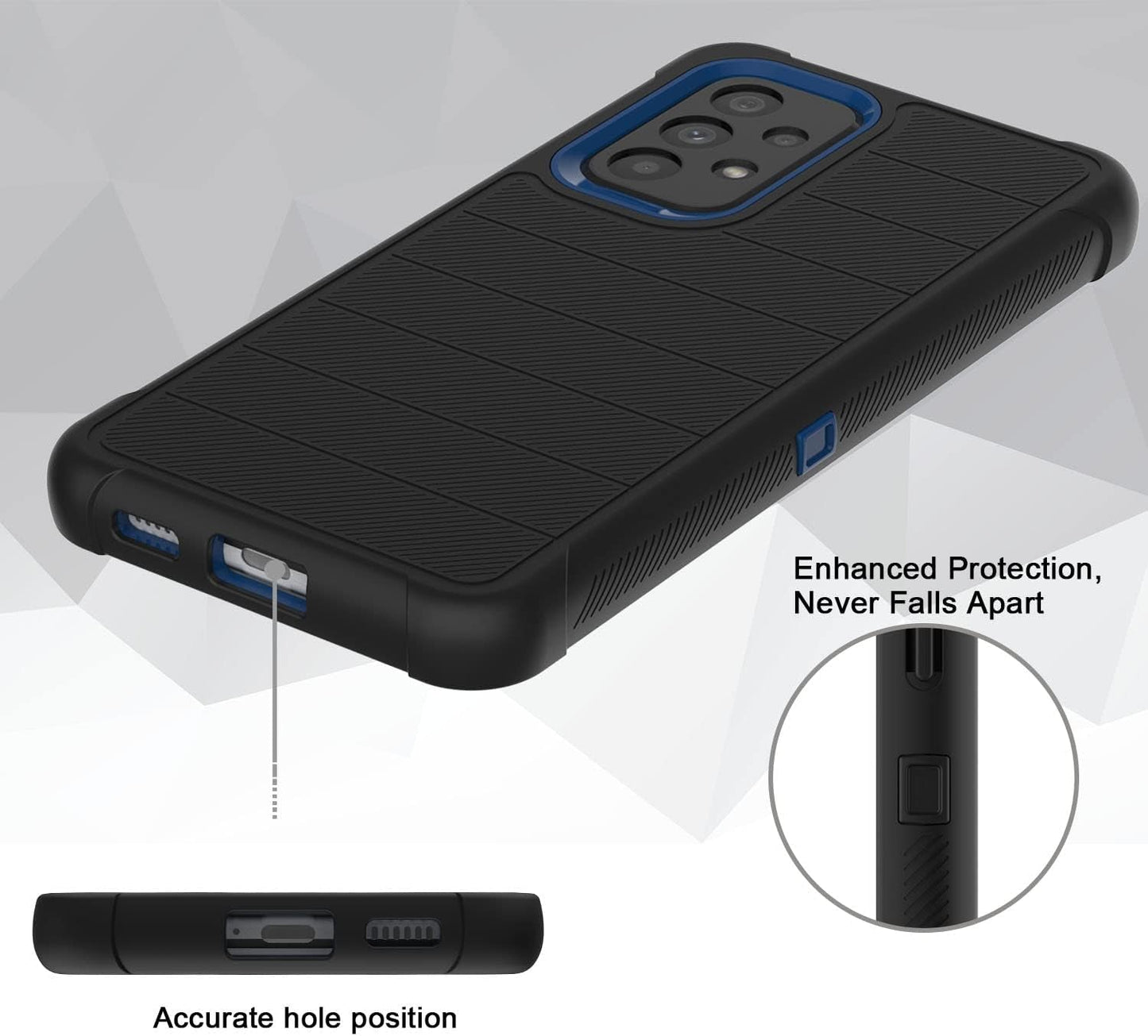 For Samsung Galaxy A53 5G Phone Case with Glass Screen Protector, [Holster Series] Belt Clip Protective Hard Tough Full Heavy Duty Rugged Military Shockproof Armor Cell Phone Cover (Black)