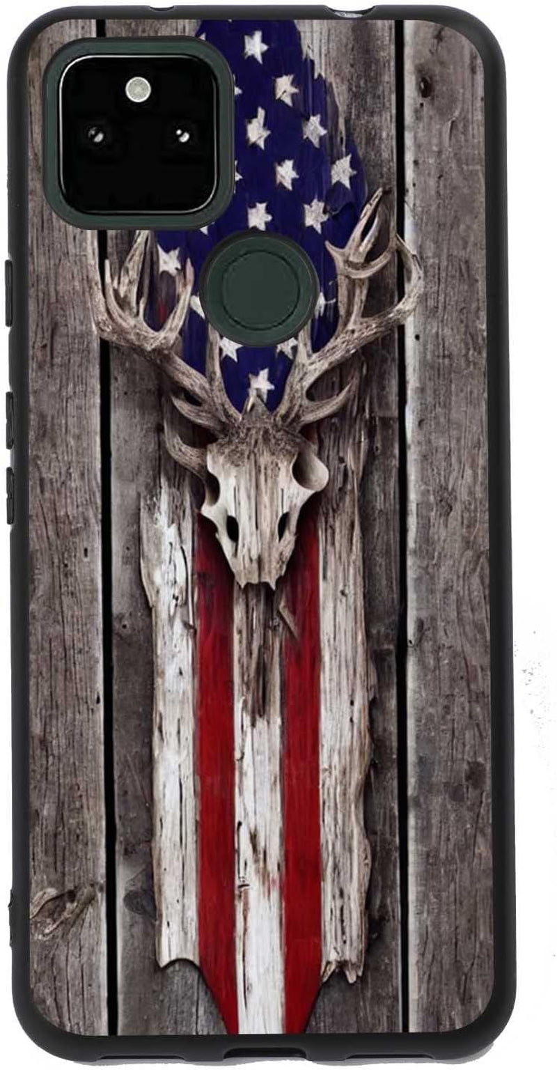 Compatible with Google Pixel 5A 5G Anime Case, Anime Nature Landscape Collage Pattern for Google Case Men Women, Soft Silicone Trendy Shockproof Case for Google  taciengbo American Flag Wood  