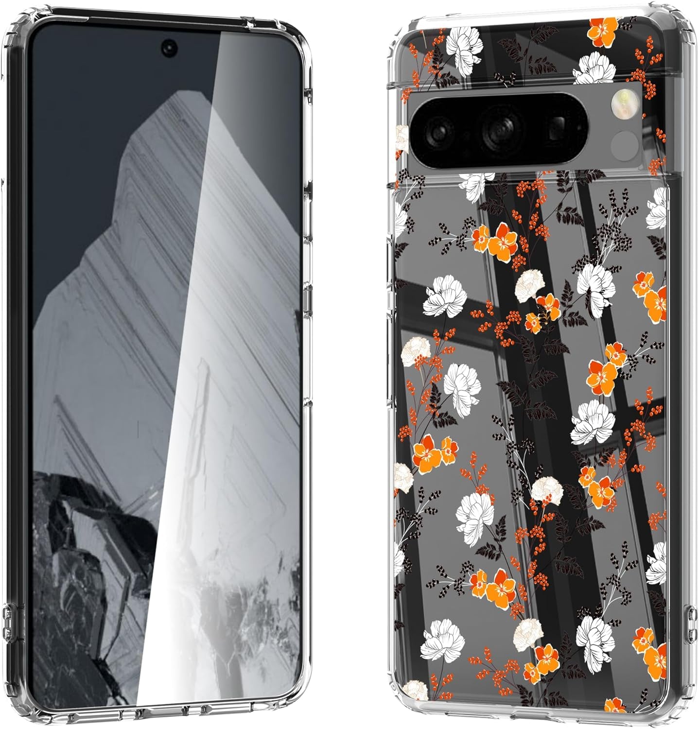 For Google Pixel 8 Clear Case with 3D Flower Printing Design, TPU+PC Slim Shock-Proof Protective Floral Cover for Women Girls, 6.2“ (Pic 5)  YIKECASE B-5 Google Pixel 8 Pro 