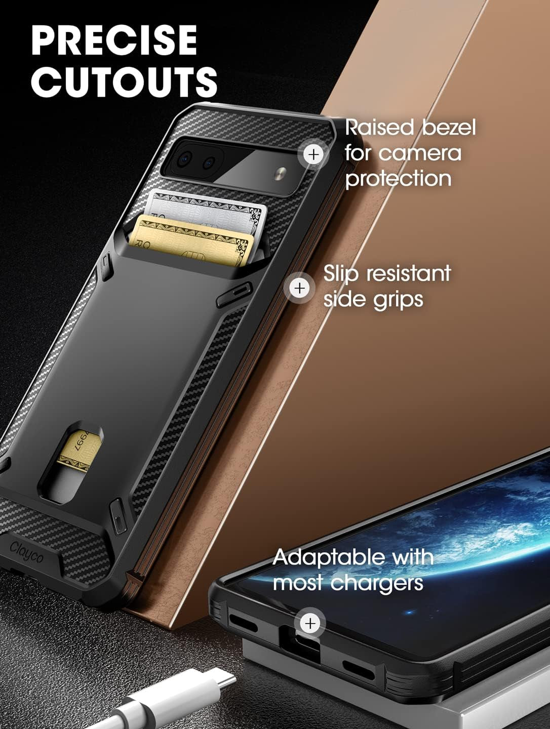 𝟐𝟎𝟐𝟑 𝐍𝐞𝐰 Cache Designed for Google Pixel 6A Case (2022), Shock-Absorption Heavy Duty Protective Slim Wallet Phone Case Cover for Pixel 6A 5G with Card Slot (Black)  Clayco   