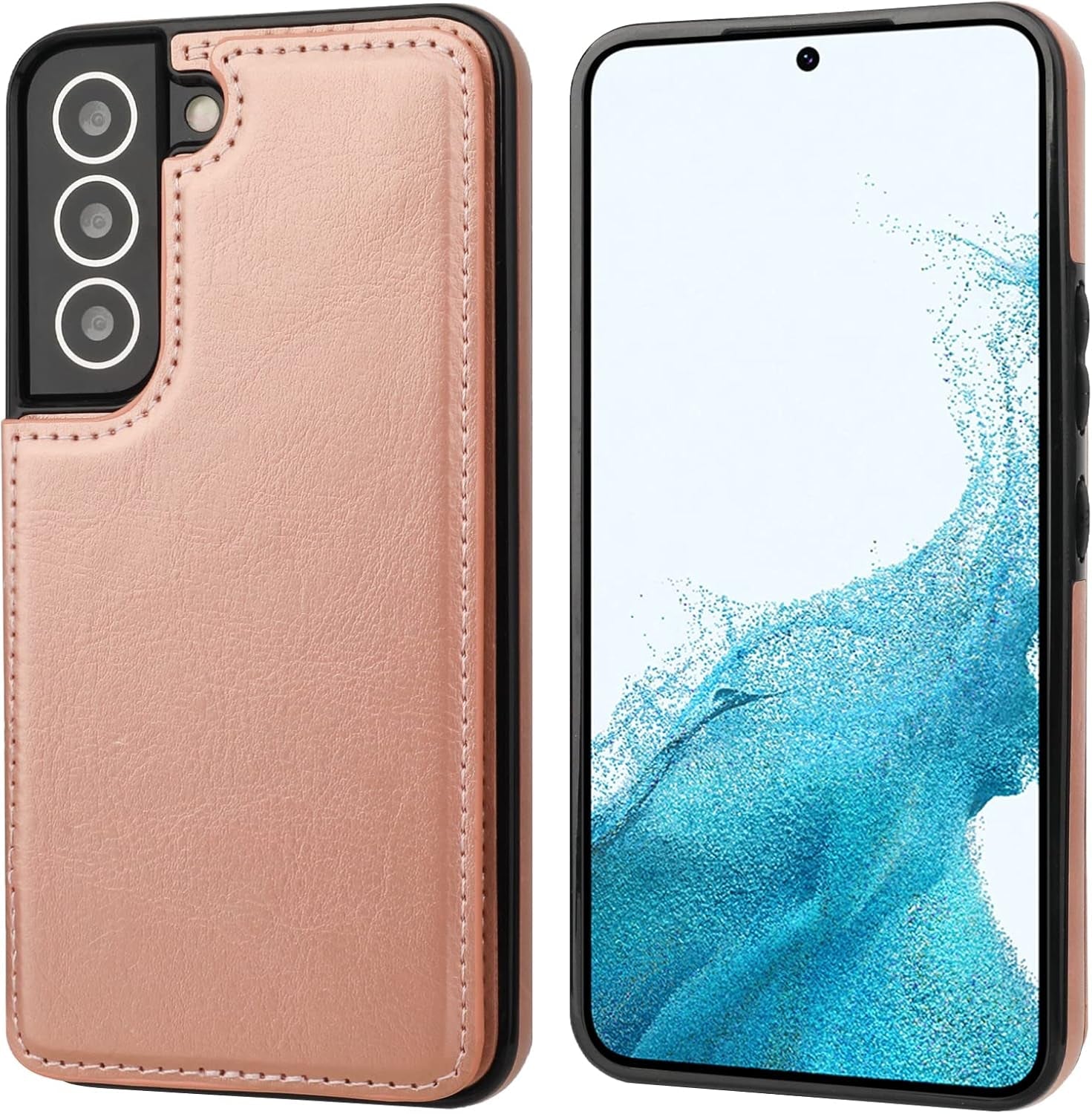 Compatible with Samsung Galaxy S22 plus Wallet Case with Card Holder, PU Leather Kickstand Card Slots Case, Double Magnetic Clasp and Durable Shockproof Cover 5G 6.6 Inch(Rose Gold)