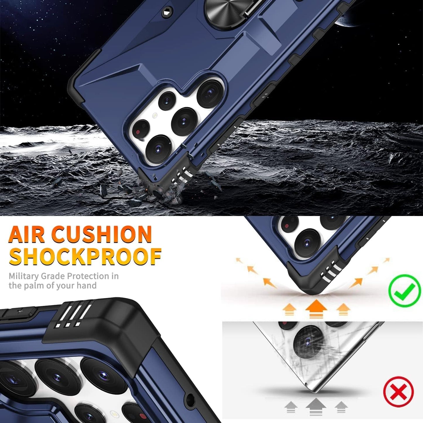 Case for Samsung Galaxy S22 Ultra Case Military Grade Drop Case with Kickstand Metel Ring Magnetic Holder Shockproof Protective for Galaxy S22 Ultra Phone Case (Rose Gold)