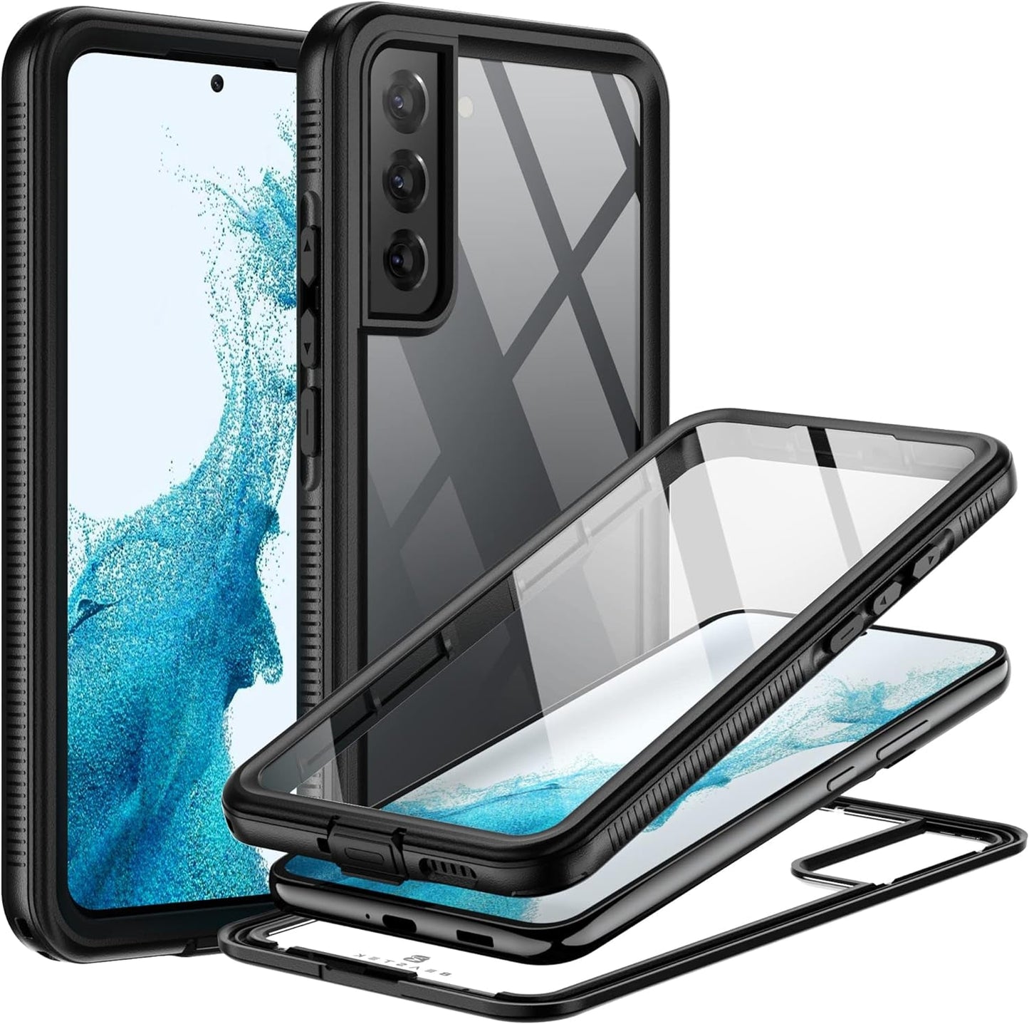 BEASTEK Waterproof Case for Samsung Galaxy S22 Plus, TRE Series, IP68 Shockproof Case with Built-In Screen Protector Full Body Protective Cover, Galaxy S22 plus 6.6 Inch (Teal/Clear)