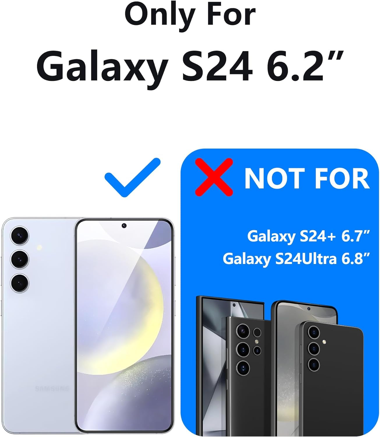 3 in 1 for Samsung Galaxy S24 Case, with 2Pcs Tempered Glass Screen Protector, Cases for Galaxy S24 Shockproof Protective S24 Phone Case 6.2 Inch, Black