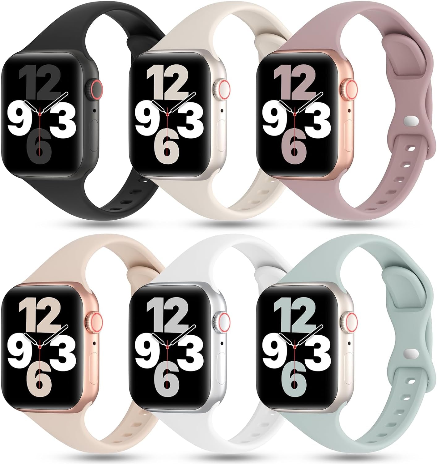 6 Pack Thin Bands Compatible with Apple Watch Band 38Mm 40Mm 41Mm 42Mm 44Mm 45Mm 49Mm Women Men, Sports Silicone Narrow Strap Slim Wristband for Iwatch Series 9 8 SE 7 6 5 4 3 2 1 Ultra