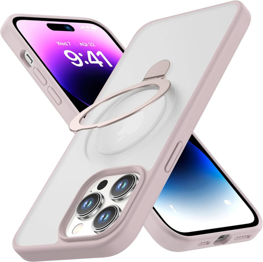 Cellever for Iphone 14 Pro Case, Compatible with Magsafe, Military Grade Protection, Magnetic Ring Stand, Slim Translucent Matte Phone Cover, Anti-Fingerprint, Anti-Scratch, Pink  CellEver   