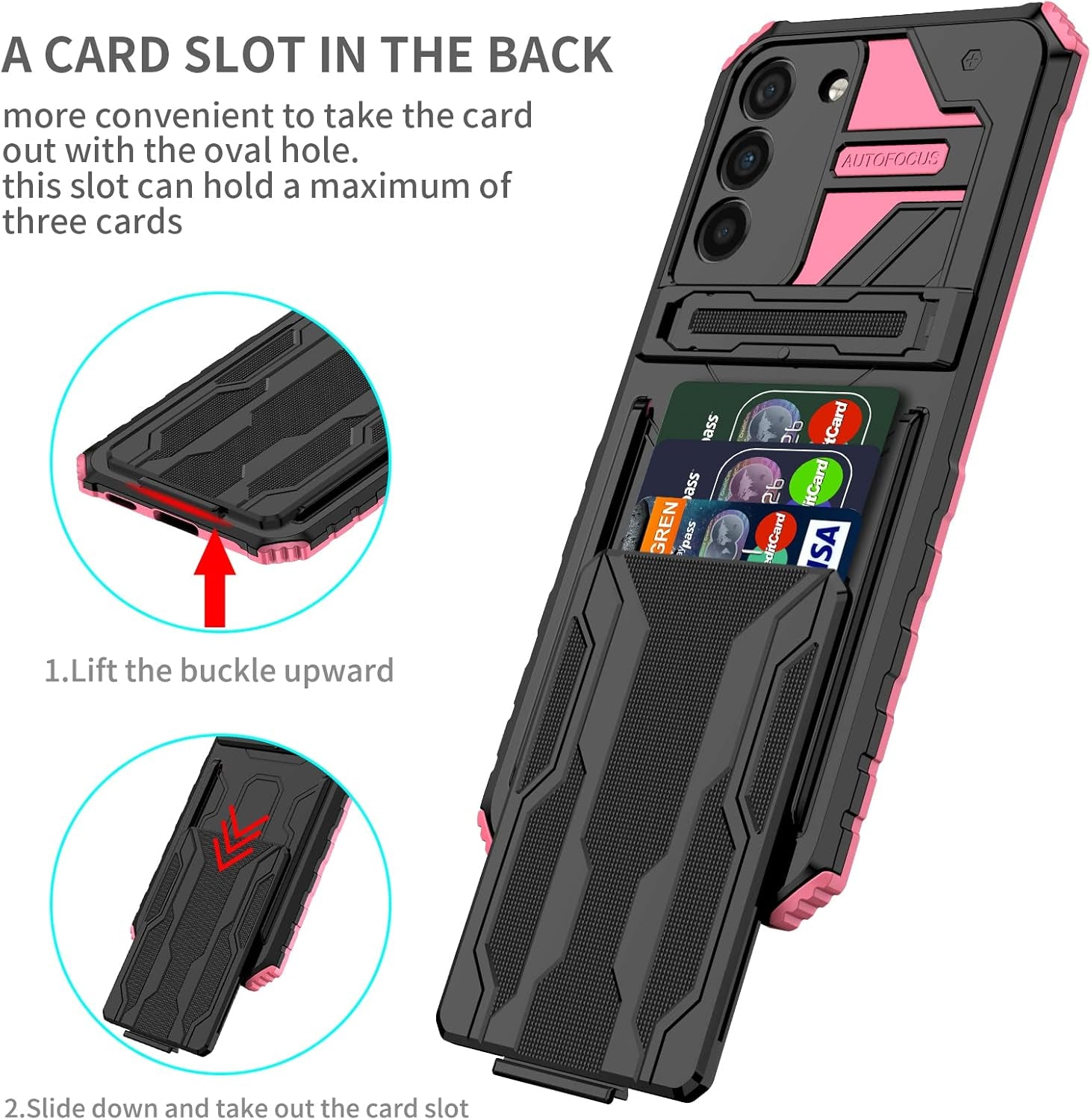 Asuwish Phone Case for Samsung Galaxy S22 plus S22+ 5G with Tempered Glass Screen Protector Cover and Slim Credit Card Holder Stand Cell Accessories S22+5G S22Plus 22S + S 22 22+ Women Men Pink