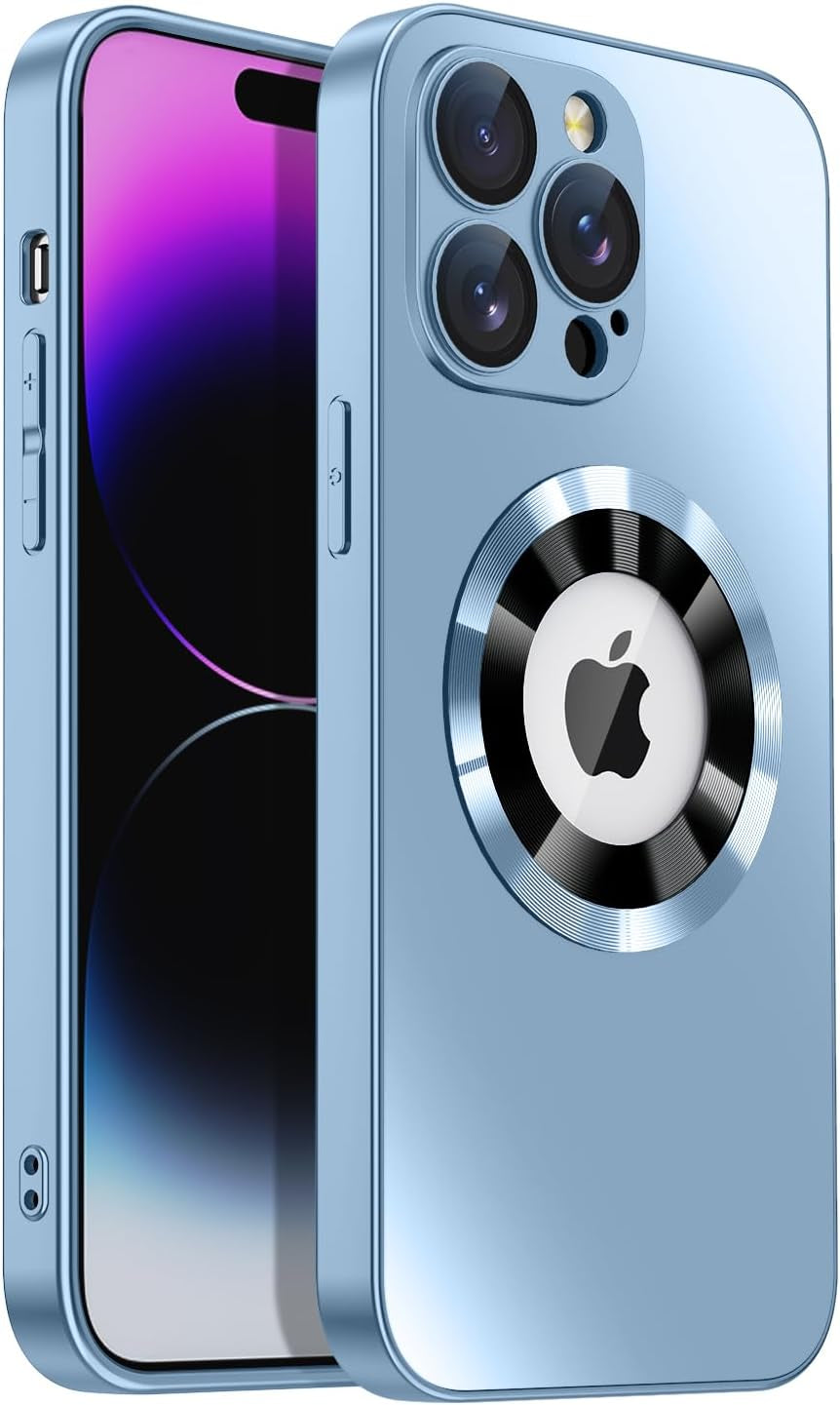 LEKEVO for Iphone 14 Pro Max Case, Compatible with Magsafe, Built-In Camera Lens Protector, Logo View, Magnetic Shockproof Slim Thin Phone Cover, Black  LEKEVO Sierra Blue  