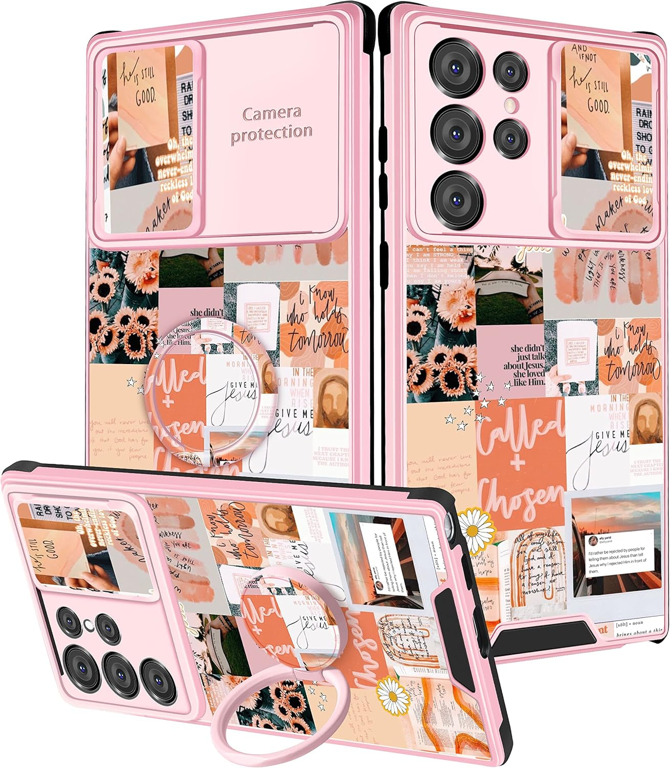 Goocrux (2In1 for Samsung Galaxy S22 Ultra Case Flower Floral for Women Girls Girly Pretty Cute Phone Cover with Slide Camera Cover+Ring Holder Fashion Pattern Unique Design Cases for S22 Ultra 6.8''