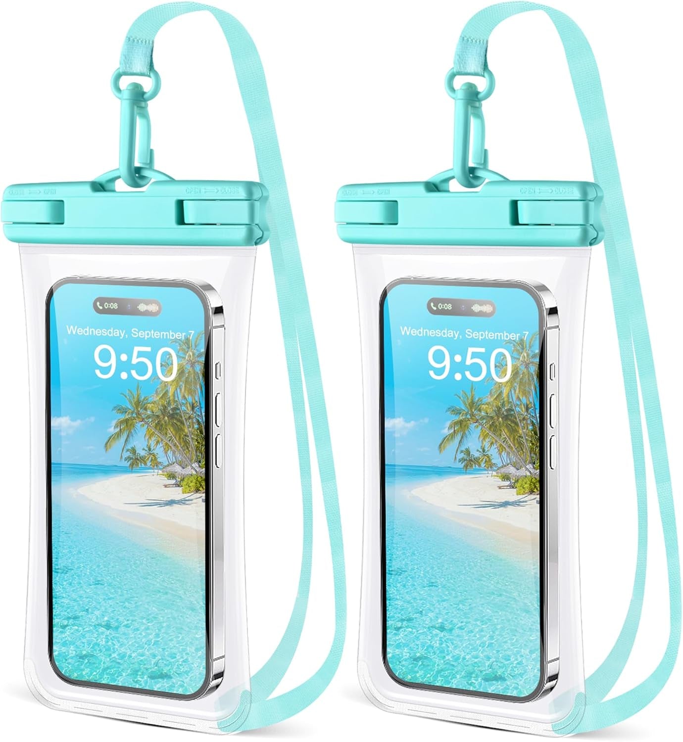 2 Pack Waterproof Phone Pouch, Waterproof Phone Case for Iphone 15 Pro Max Plus, Galaxy S24 S23 S22, Pixel 8A 7A up to 7.2", Underwater Dry Bag Beach Vacation, Black & Black