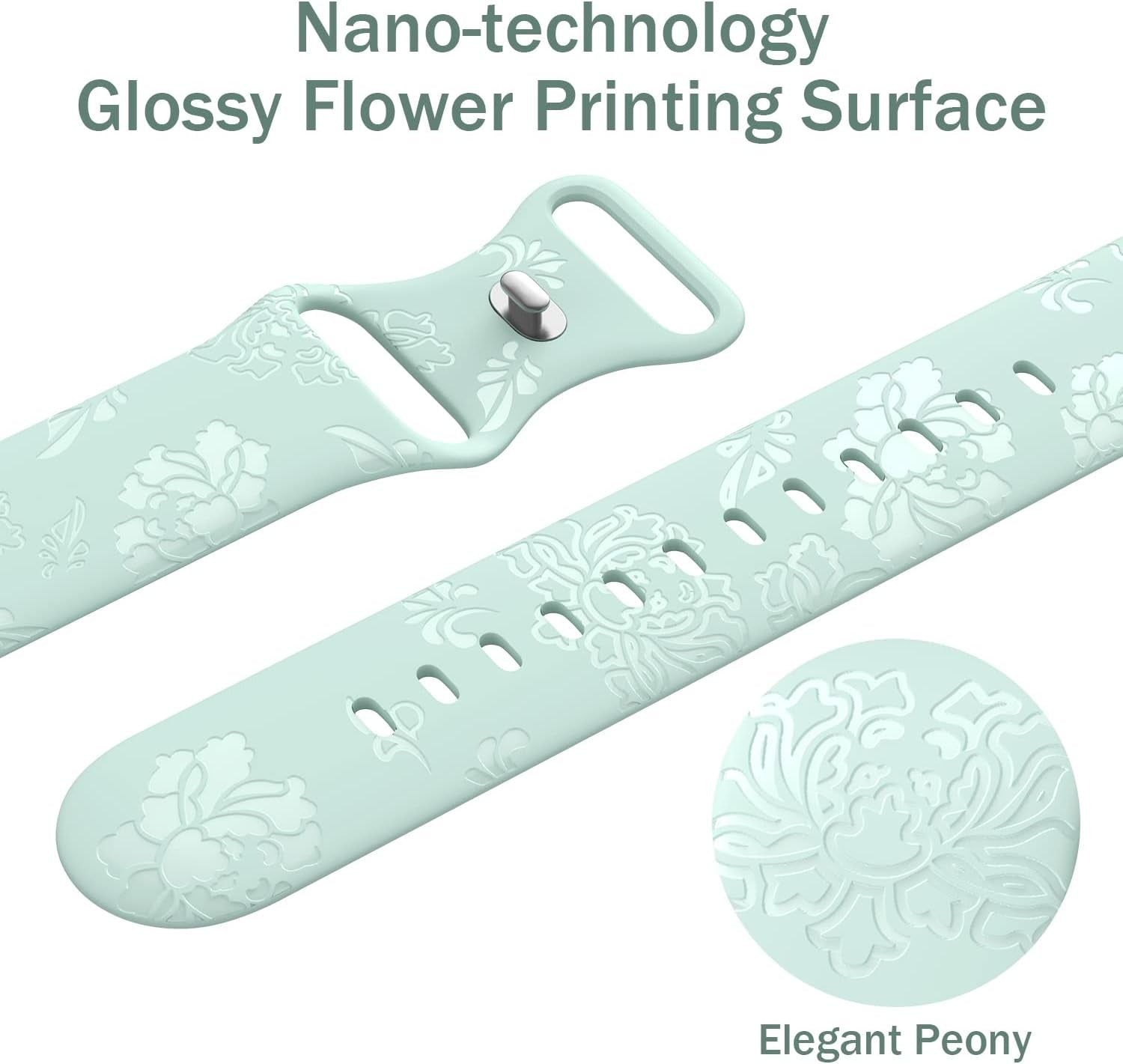 5 Pack Flower Engraved Silicone Band Compatible with Apple Watch Band 42Mm 44Mm 45Mm 47Mm, Elegant Peony Fancy Designer Sport Women Band Replacement for Iwatch Series 8 7 6 5 4 3 2 1 SE