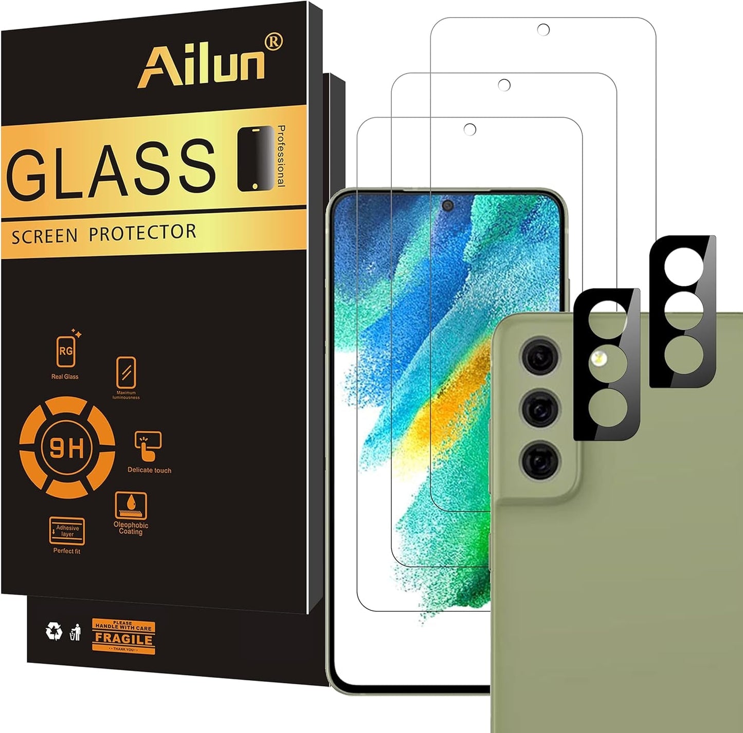 Ailun Glass Screen Protector for Galaxy S24 3 Pack + 3 Pack Camera Lens Tempered Glass Fingerprint Unlock Compatible 0.25Mm Anti-Scratch Case Friendly Clear - HD