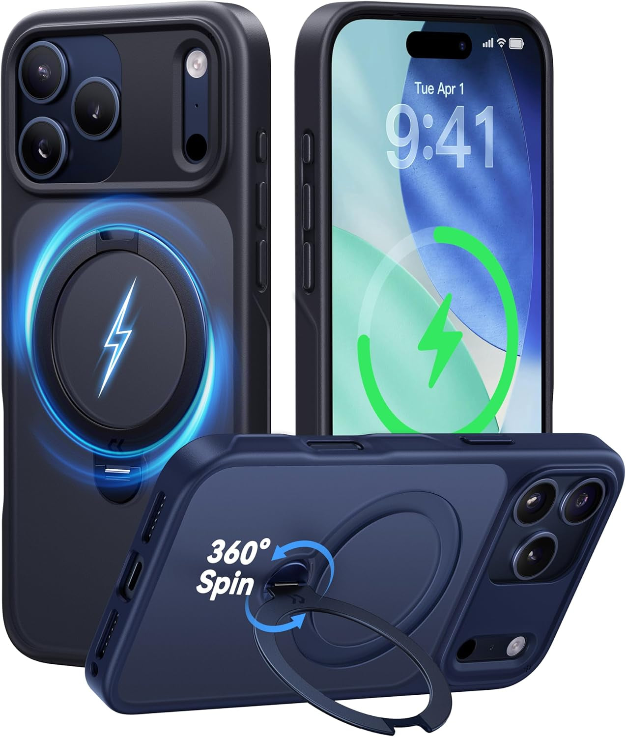 CASEKOO Official Blue for Iphone 17 Pro Max Case with 360 Spin Magnetic Stand [Camera Protection] [18FT Military Grade Protection] [Fit for Magsafe] Shockproof Ring Grip Matte 6.9 Inch