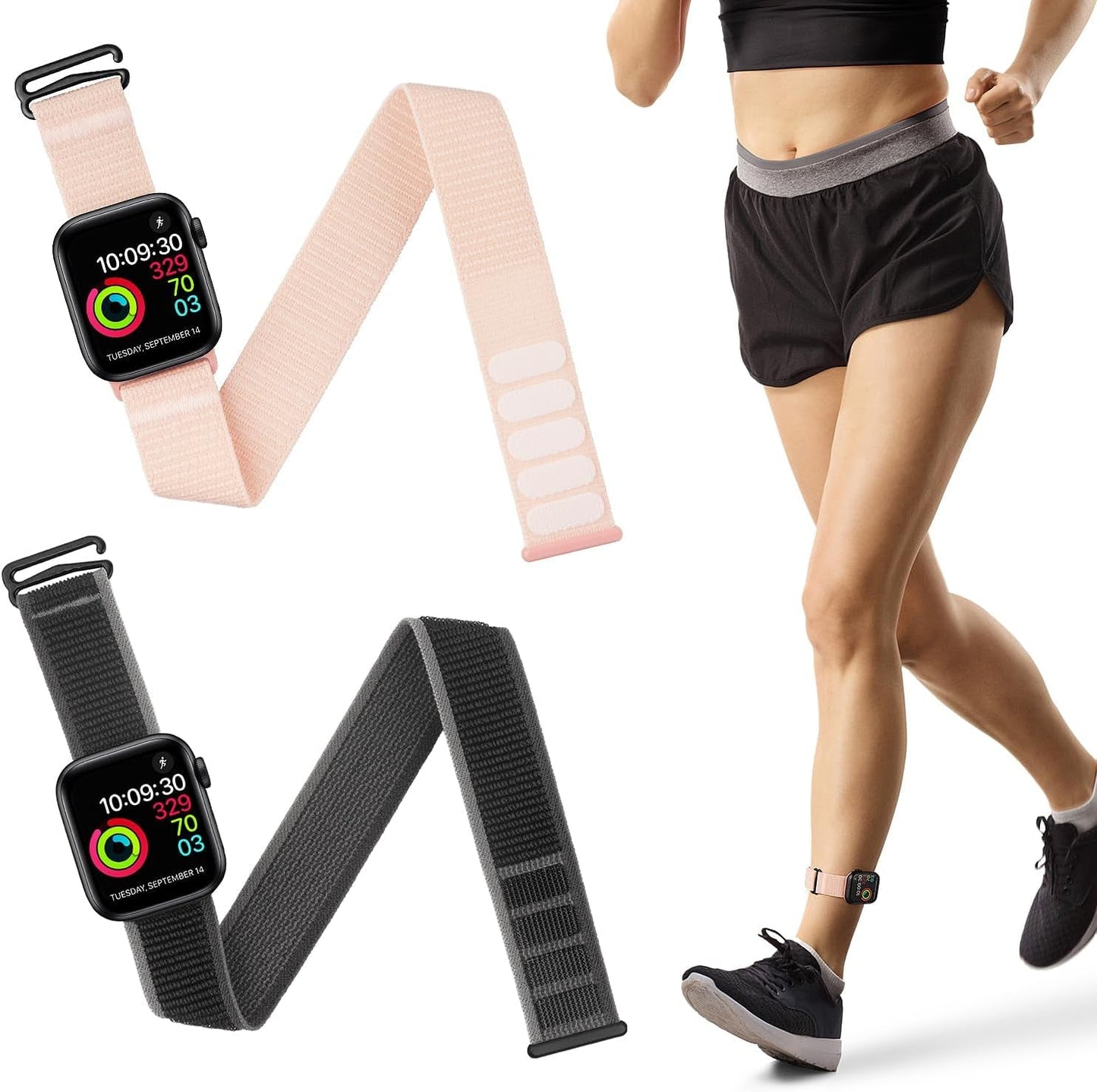 2 Pack Ankle Band Compatible with Apple Watch 49Mm 45Mm 44Mm 42Mm 41Mm 40Mm 38Mm, Lightweight and Breathable Nylon Armband for Women and Men, Sport Ankle Strap for Iwatch SE Ultra Series 9 8 7 6 5 4 3 2 1