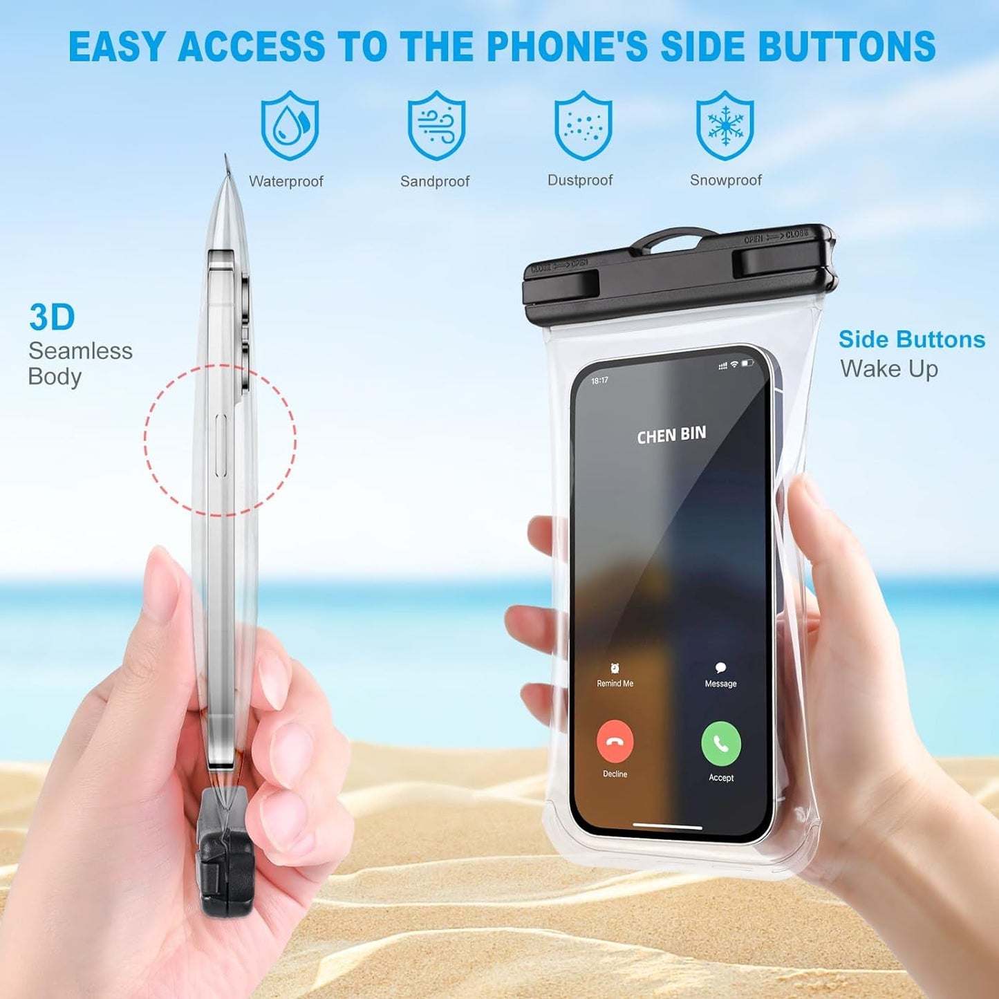 2 Pack Waterproof Phone Pouch, Waterproof Phone Case for Iphone 15 Pro Max Plus, Galaxy S24 S23 S22, Pixel 8A 7A up to 7.2", Underwater Dry Bag Beach Vacation, Black & Black