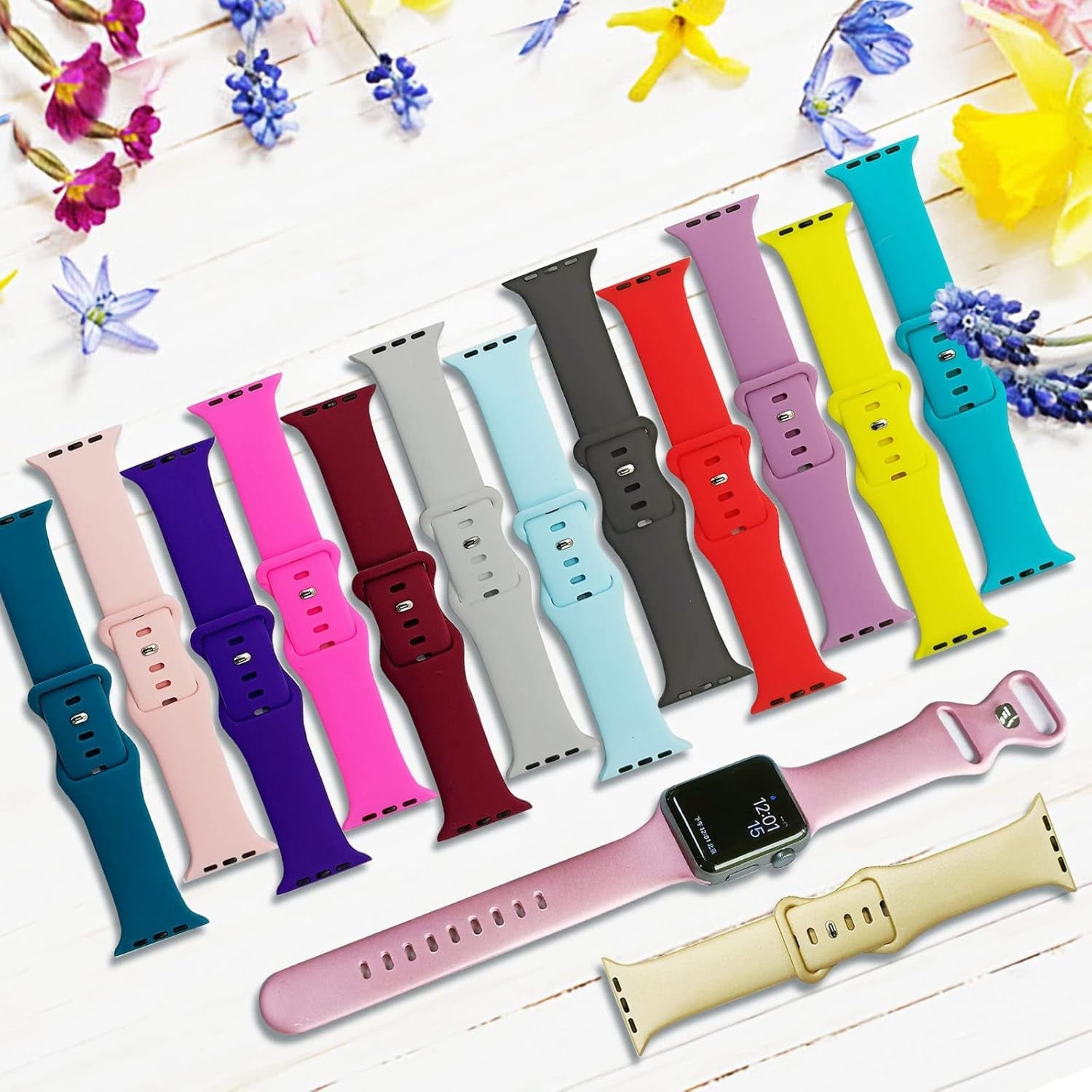 15 Pack Bands Compatible with Apple Watch Band 38Mm 40Mm 41Mm 42Mm 44Mm 45Mm 49Mm for Women Men, Soft Silicone Sport Replacement Strap Wristbands for Iwatch Series Ultra 8/7/6/5/4/3/2/1/ SE