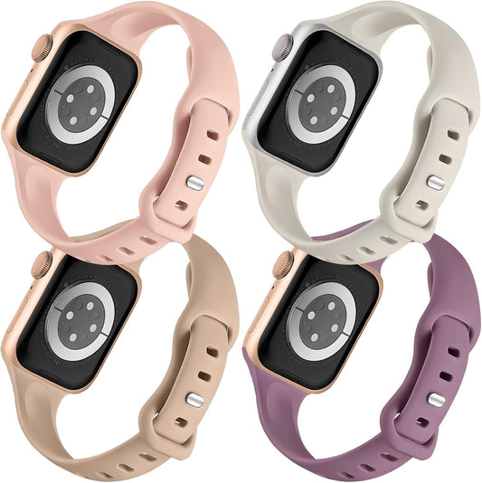 4 Pack Slim Watch Band Compatible for Apple Watch Band 38Mm 40Mm 41Mm 42Mm 44Mm 45Mm 49Mm,Soft Silicone Slim Sport Watch Band Compatible with Iwatch Apple Watch Series Ultra 8 7 6 5 4 3 2 1 SE Women Men
