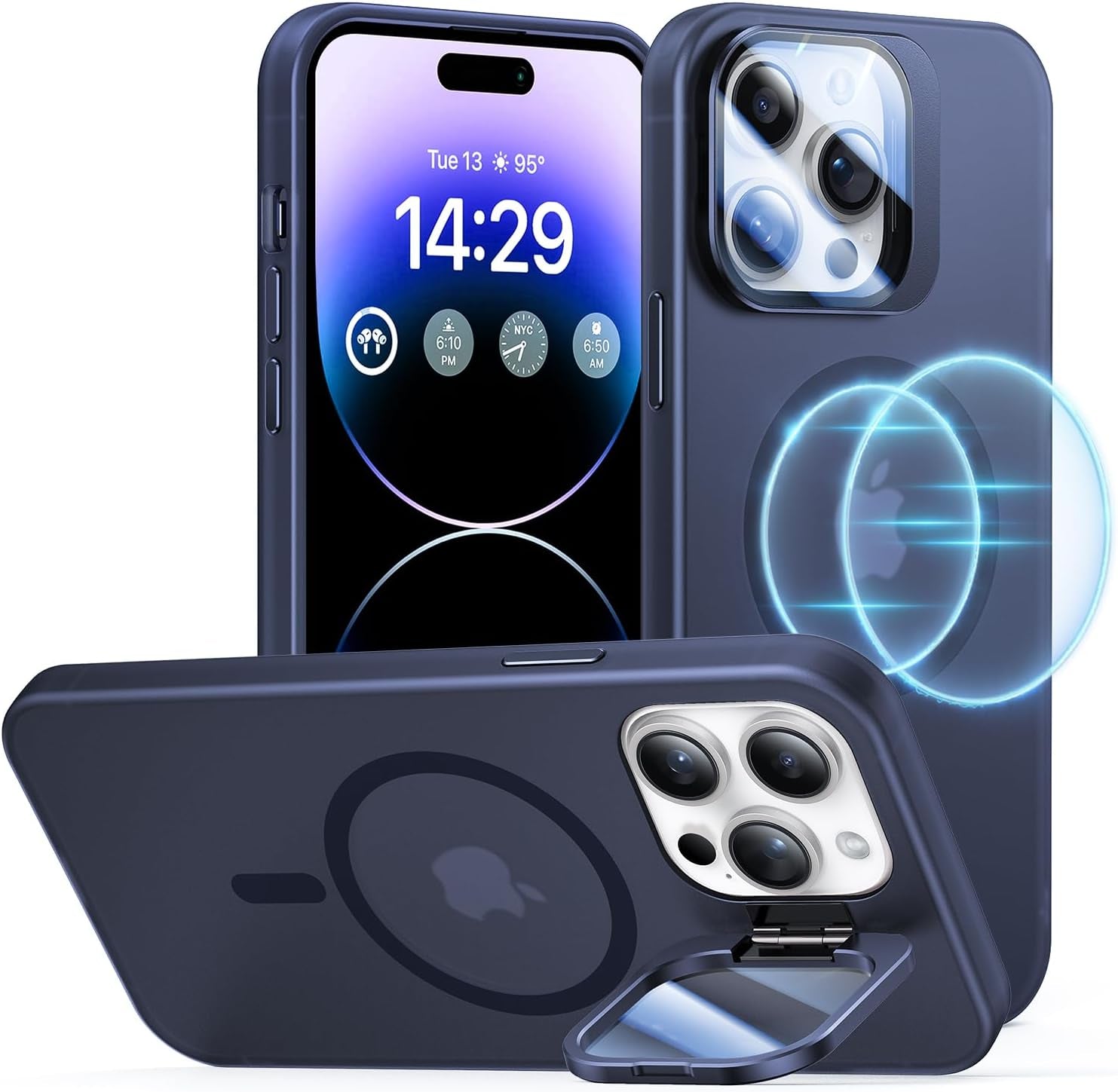 Degeca for Iphone 14 Pro Case, Military Grade Drop Protection, Compatible with Magsafe, Built-In Stash Stand & Camera Lens Protector, Magnetic Phone Case 6.1", Blue  degeca   