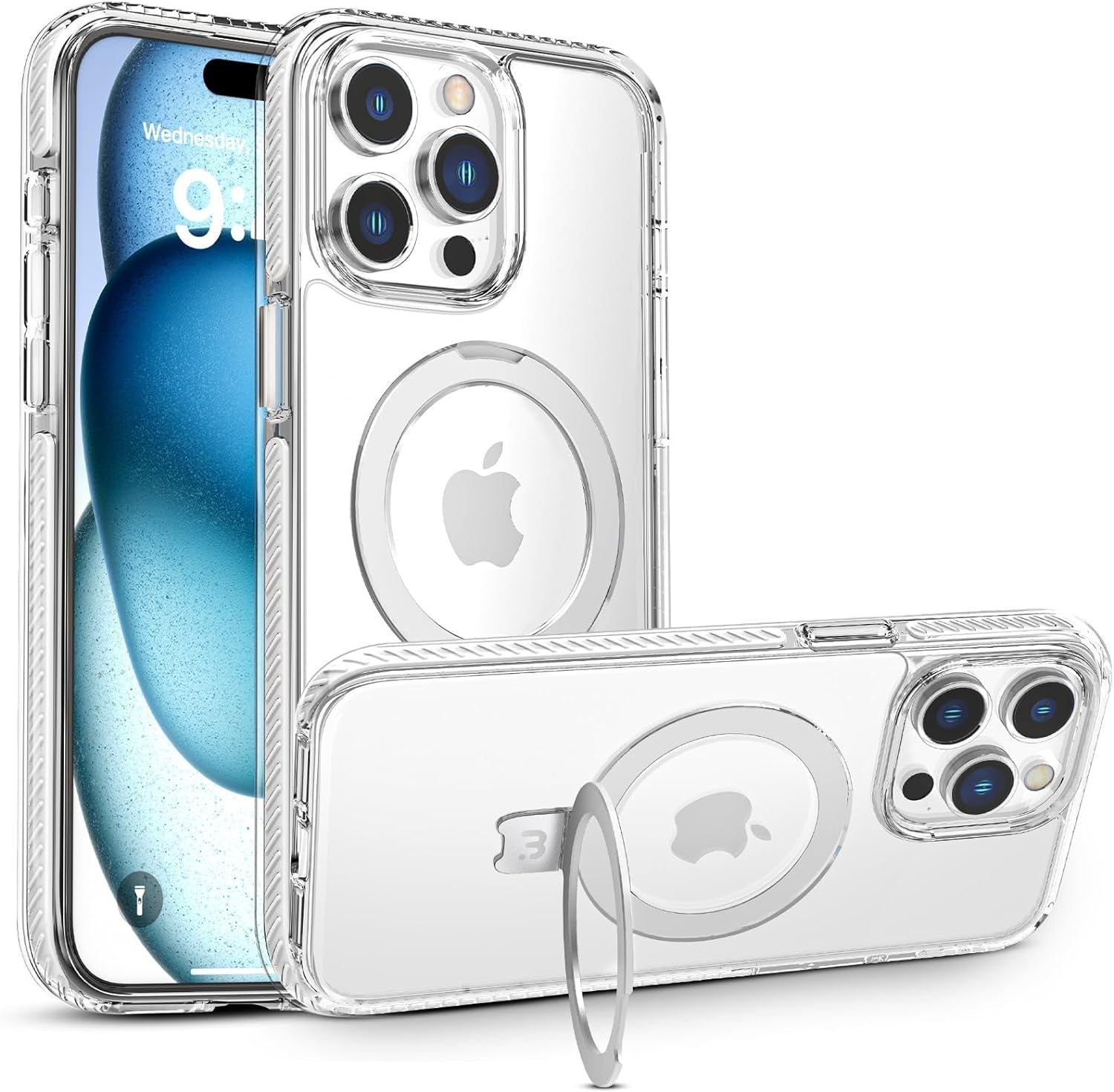 MYBAT PRO Lure Series Iphone 15 Pro Case with Magnetic Ring Stand[Compatible with Magsafe],Slim Thin Shockproof Transparent Bumper Cover,Anti-Scratch Iphone Case for Iphone 15 Pro  Valor Communication Inc. White Ip 15 Pro 