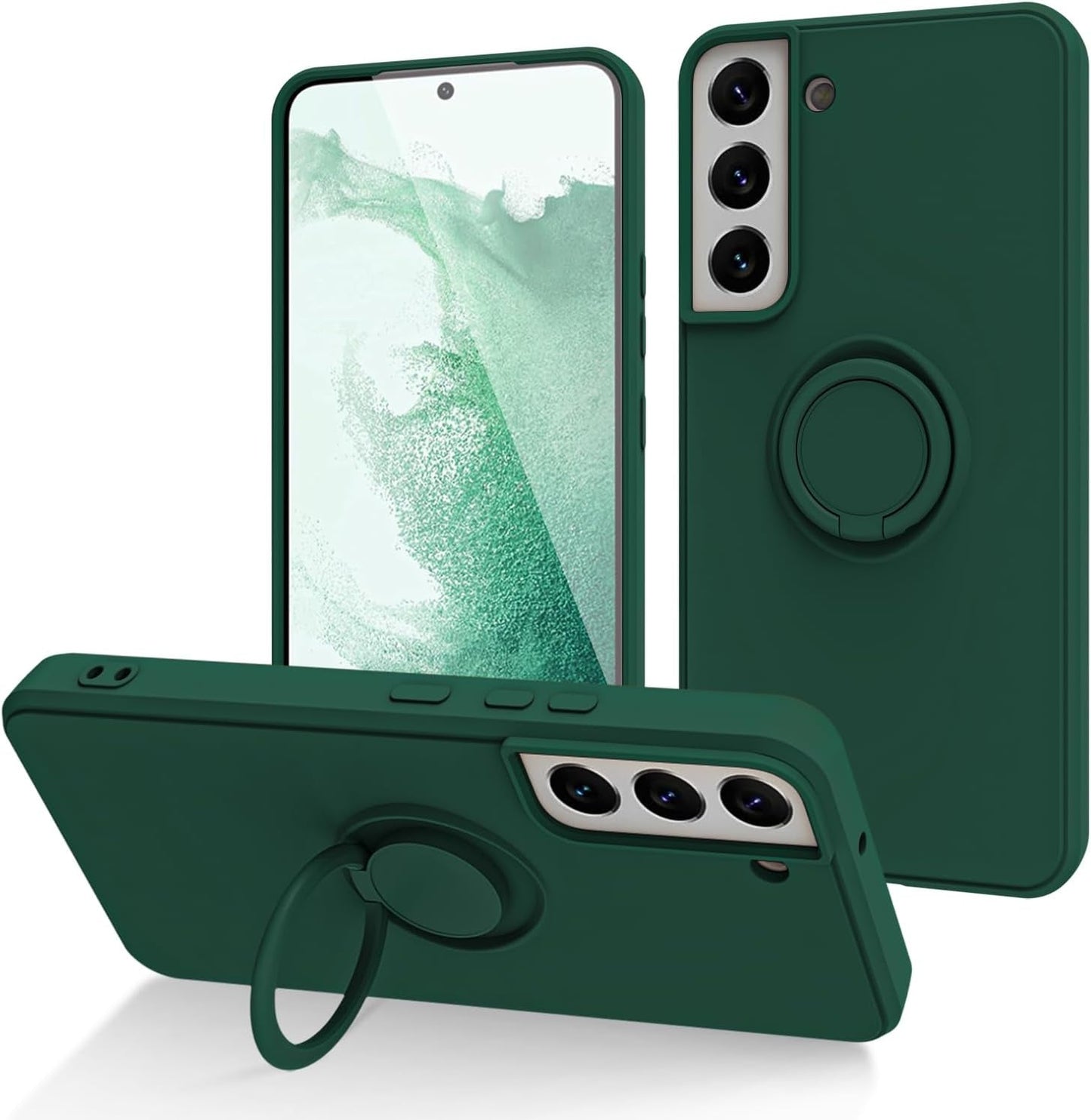 For Samsung Galaxy S22 plus Case with Magnetic Ring Holder [Premium Soft Liquid Silicone & Anti-Scratch Microfiber Liner] Slim Kickstand Protective Phone Case for Galaxy S22+ Dark Green