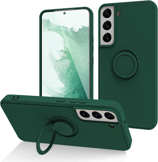For Samsung Galaxy S22 plus Case with Magnetic Ring Holder [Premium Soft Liquid Silicone & Anti-Scratch Microfiber Liner] Slim Kickstand Protective Phone Case for Galaxy S22+ Dark Green