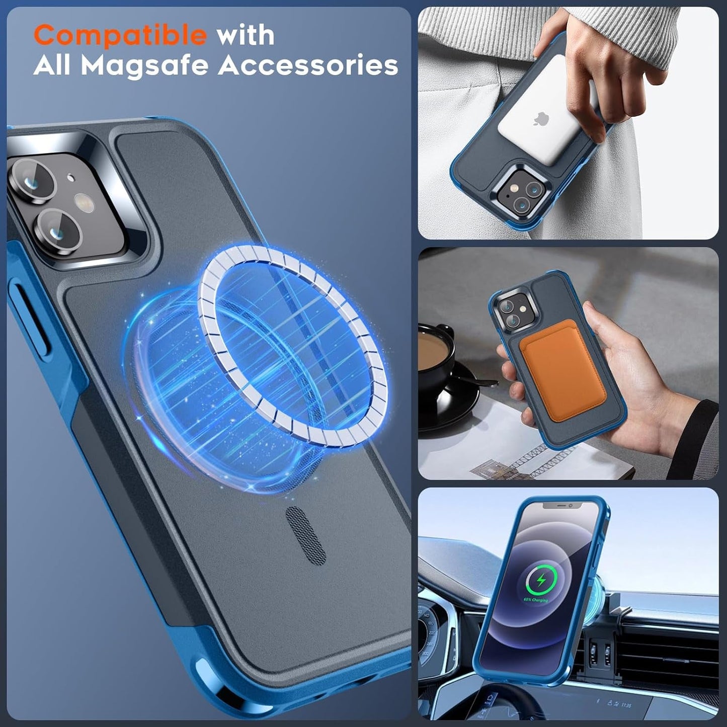 For Iphone 12 Case,Iphone 12 Pro Case,[Compatible with Magsafe][12 FT Military Grade Drop Protection] 2X[Tempered Glass Screen Protector] Magnetic Phone Case for Iphone 12/12 Pro,Deep Blue