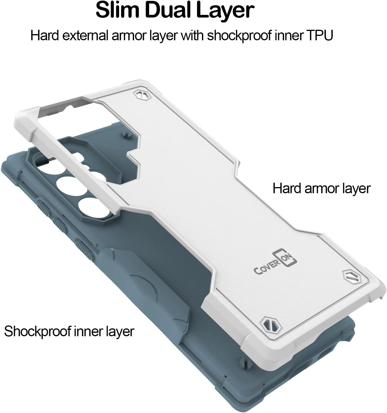 Coveron Rugged Designed for Samsung Galaxy S22 Ultra Case, Military Grade Heavy Duty Phone Cover Grip - Pearl White