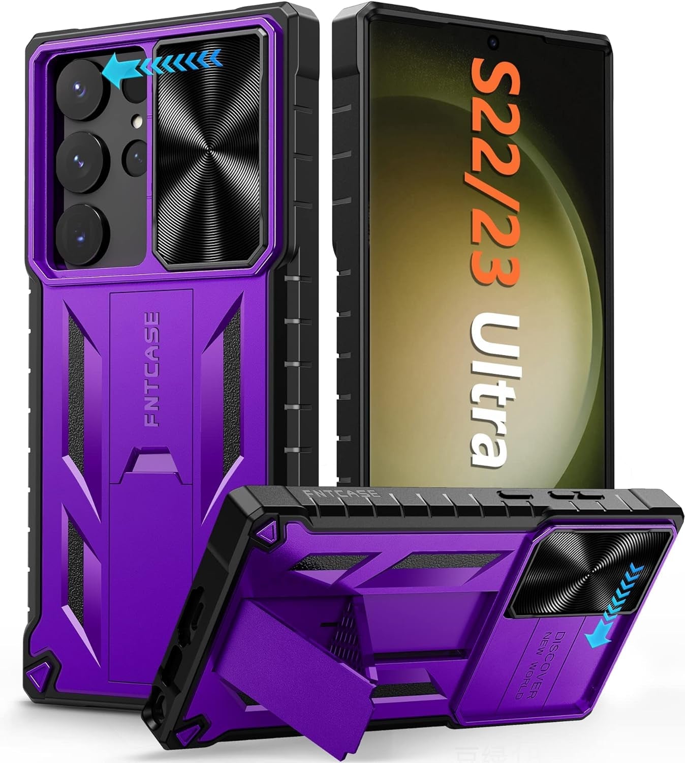 FNTCASE for Samsung Galaxy S23-Ultra Case: S22 Ultra Military Grade Shockproof Protection Mobile Case with Kickstand & Matte Textured Rugged TPU Shell | Drop Proof Protective Phone Cover