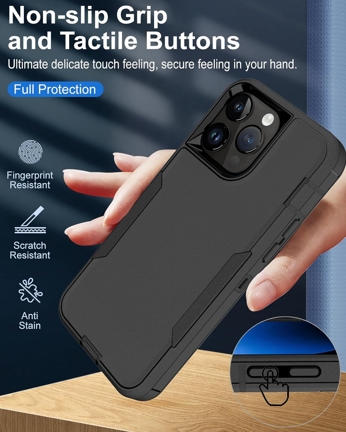 Dahkoiz for Iphone 15 Pro Phone Case, and Glass Screen Protector, Dust-Proof Port Cover, Full Body Non-Slip Rubber Covered, Wear-Resistant & Drop-Proof, Black/Black  UNISMART INC   