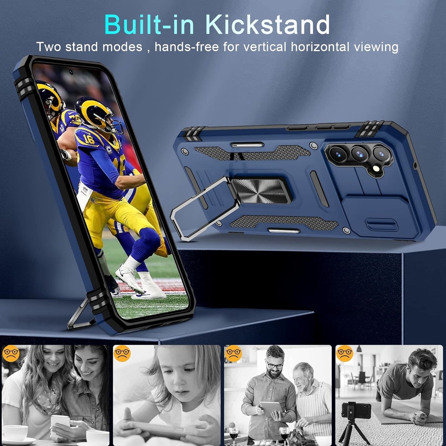 For Samsung Galaxy A54 5G Case with Slide Camera Cover+Screen Protector(1 Pack),[Full Camera Protection] [Magnetic Rotated Kickstand] Military Grade Shockproof Heavy Duty Protective Cover-Navy Blue