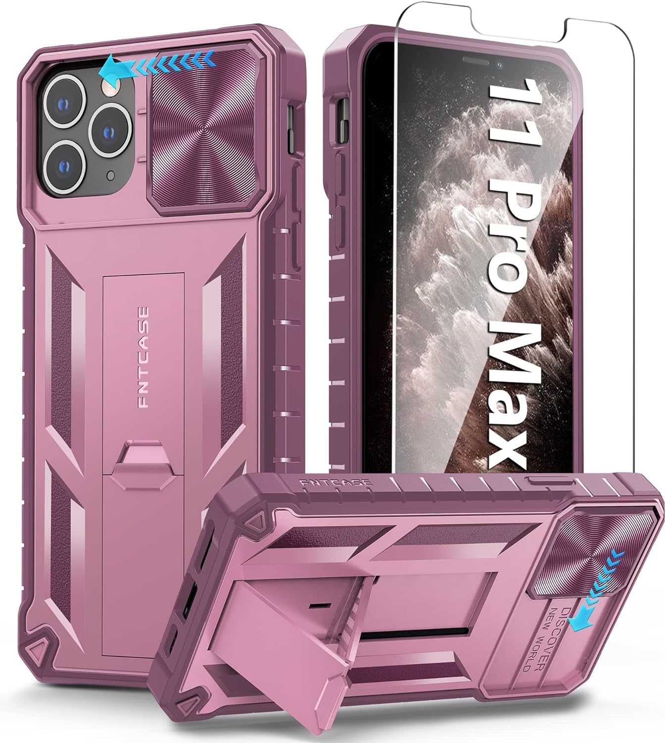 FNTCASE for Iphone 15 Pro Case: Military Grade Drop & Shock Protection Cell Phone Cover with Kickstand & Slide | Rugged Protective Bumper Textured | Heavy Duty Protector(Blue)  FNTCASE   